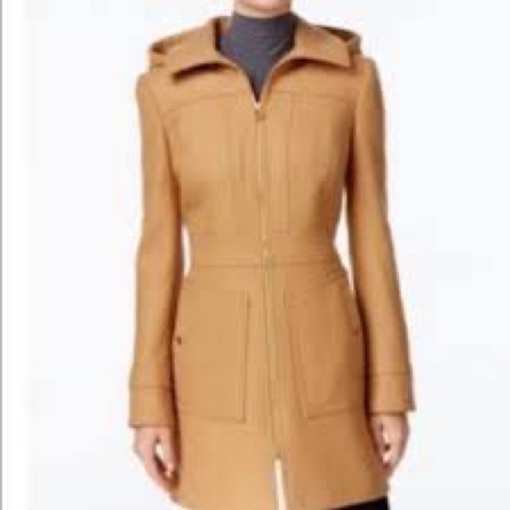 Michael Kors Caramel Wool Front Zip Trench Coat